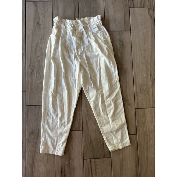 Free People Margate Pleated Elastic Waist Paper bag Trouser Pants White Medium - Picture 3 of 8